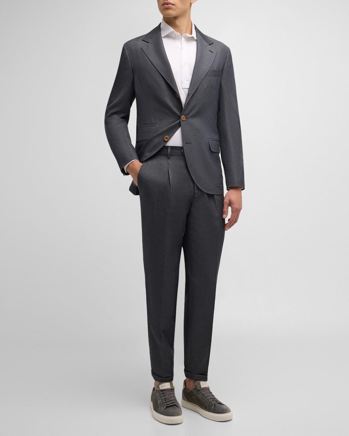 Mens Wool and Linen Three-Button Suit Product Image