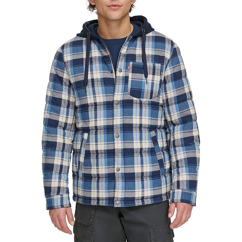 Mens Levis Quilted Hooded Shirt Jacket Blue Product Image