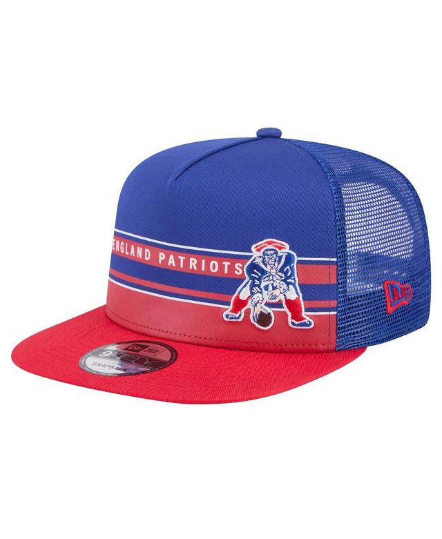 Mens New Era Royal/Red New England Patriots Half Stripe Trucker 9FIFTY Snapback Hat Product Image