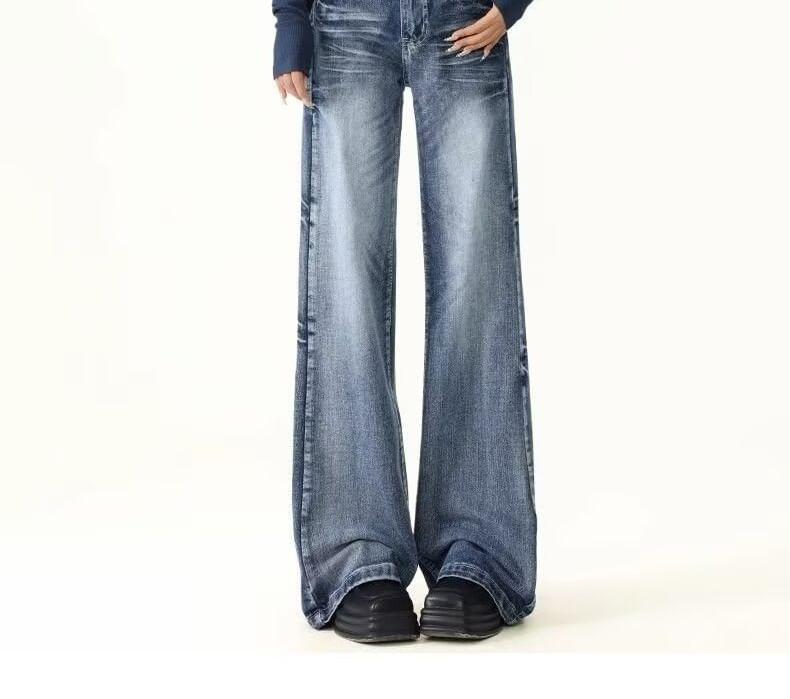 Low Rise Washed Flared Jeans Product Image