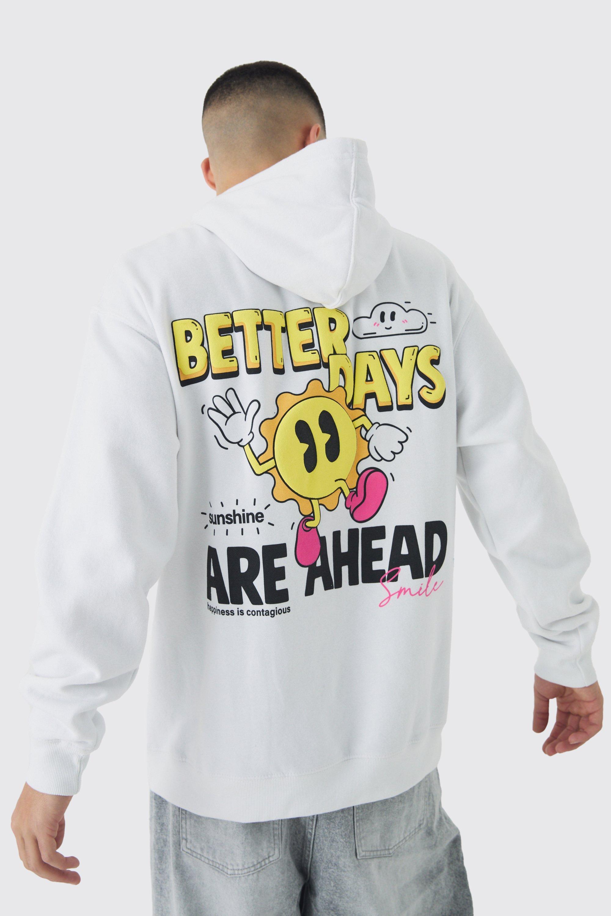 Oversized Better Days Ahead Cartoon Graphic Hoodie | boohooMAN USA Product Image