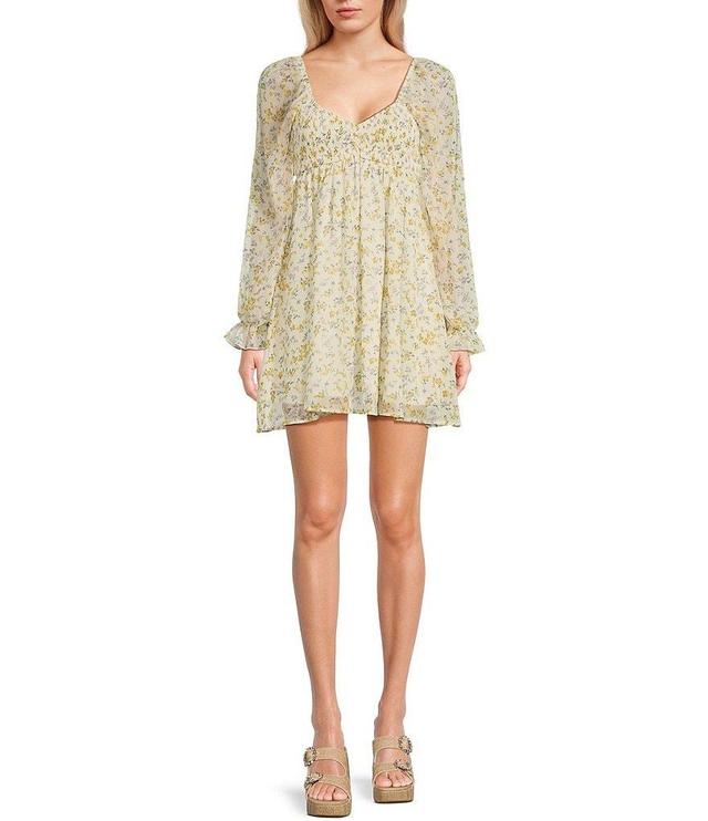 Allison & Kelly Long Sleeve V-Neck Printed Tie Back Dress Product Image