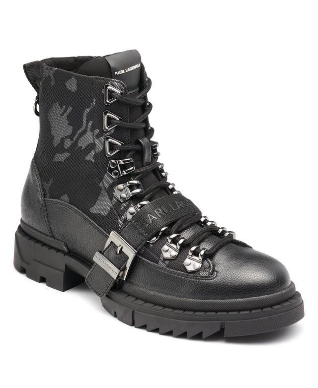 Karl Lagerfeld Mens Camo Front Logo Strap Buckle Lug Sole Boot - Black Product Image