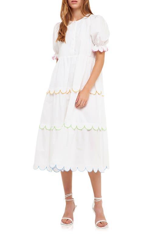 English Factory Contrast Scalloped Trim Cotton Midi Dress Product Image