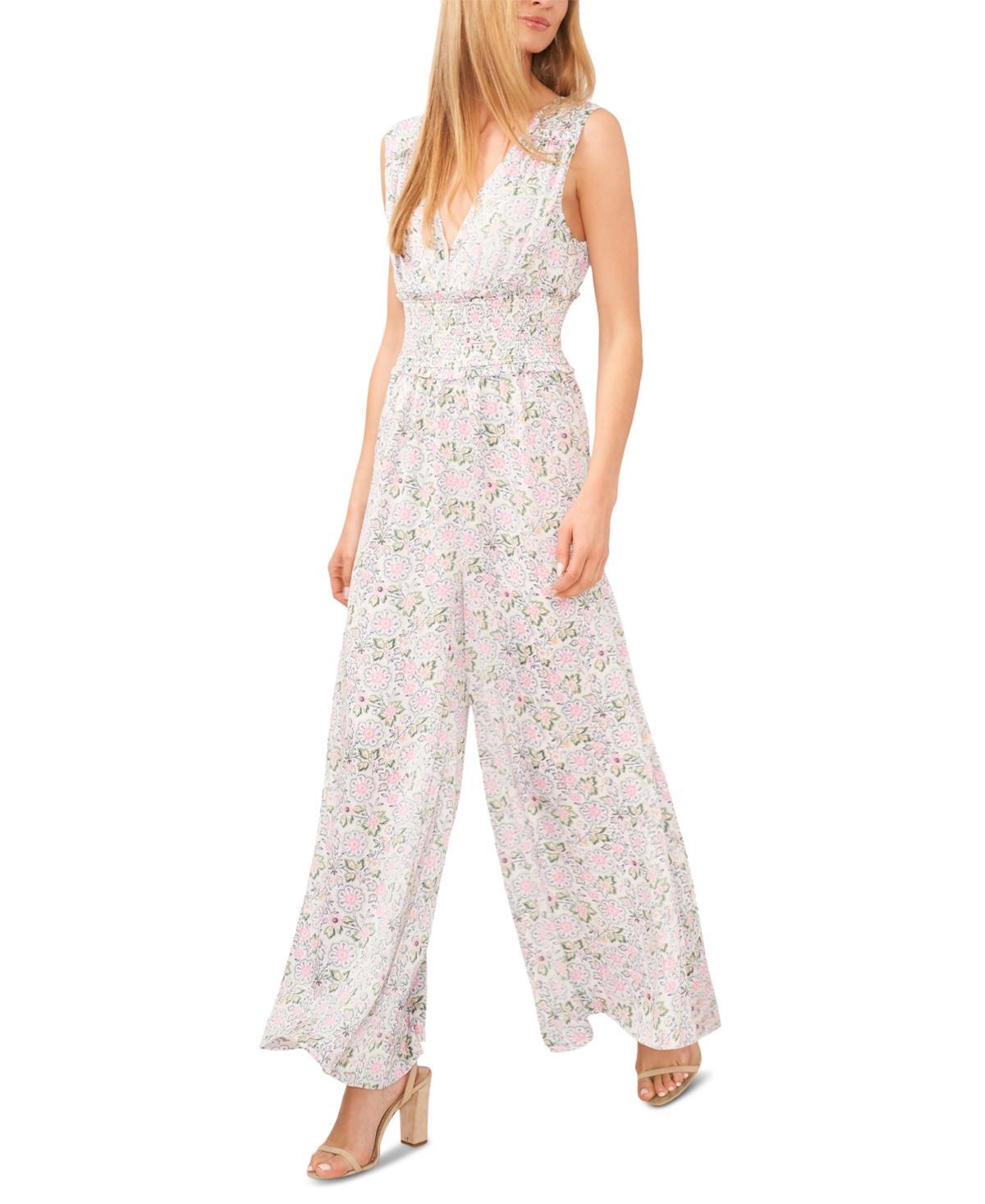 CeCe Womens Floral Sleeveless Smocked Waist Jumpsuit Product Image