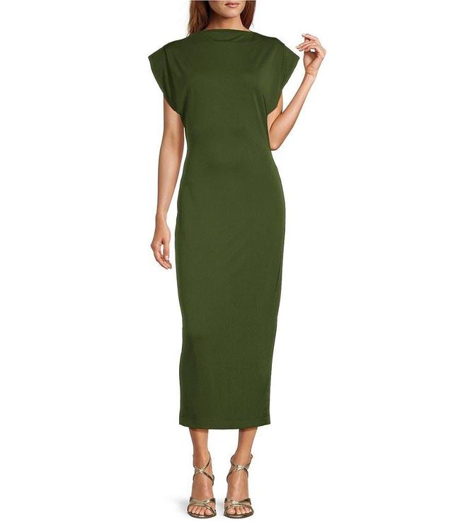 Antonio Melani Harper Matte Jersey Mock Neck Dropped Cap Sleeve Midi Sheath Dress Product Image