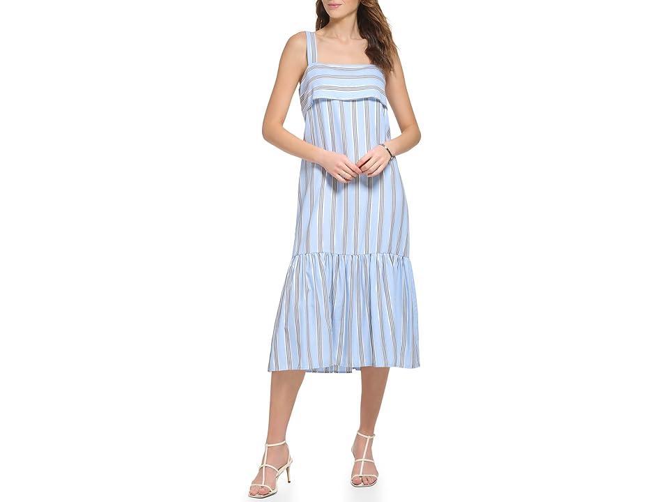 DKNY Sleeveless Lurex Stripe Dress (Frosting Combo) Women's Clothing Product Image