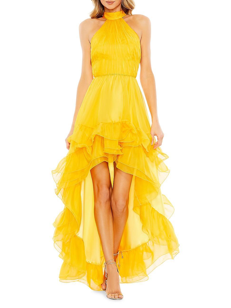 Womens Ruffled Chiffon High-Low Gown Product Image