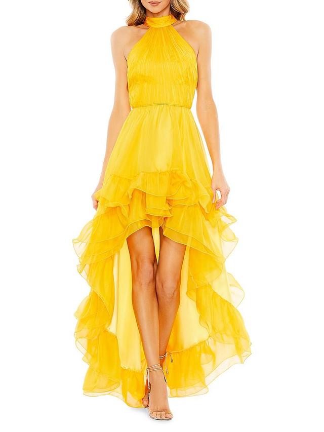 Womens Ruffled Chiffon High-Low Gown Product Image