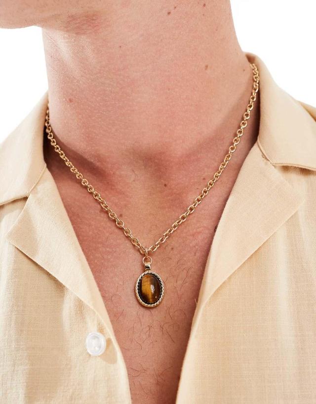 Icon Brand tigers eye oval pendant necklace in gold Product Image