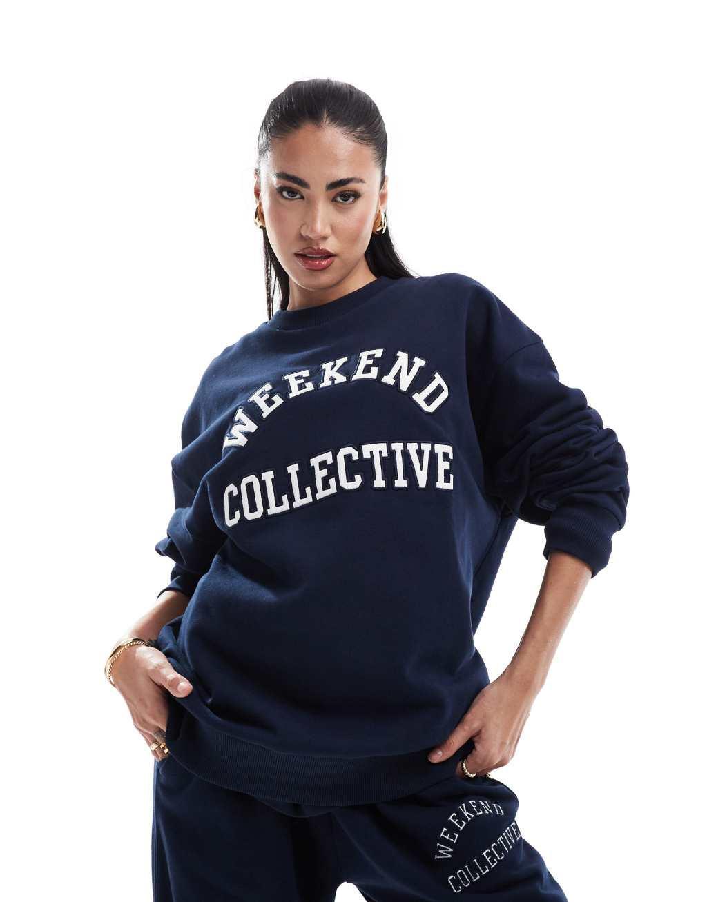 Weekend Collective oversized sweatshirt with logo in navy - part of a set Product Image