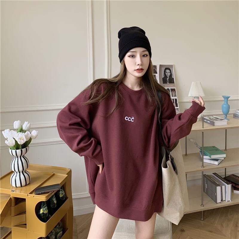 Drop Shoulder Round Neck Lettering Oversized Pullover Product Image