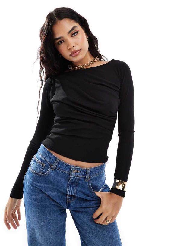 Pretty Lavish gathered jersey top in black Product Image