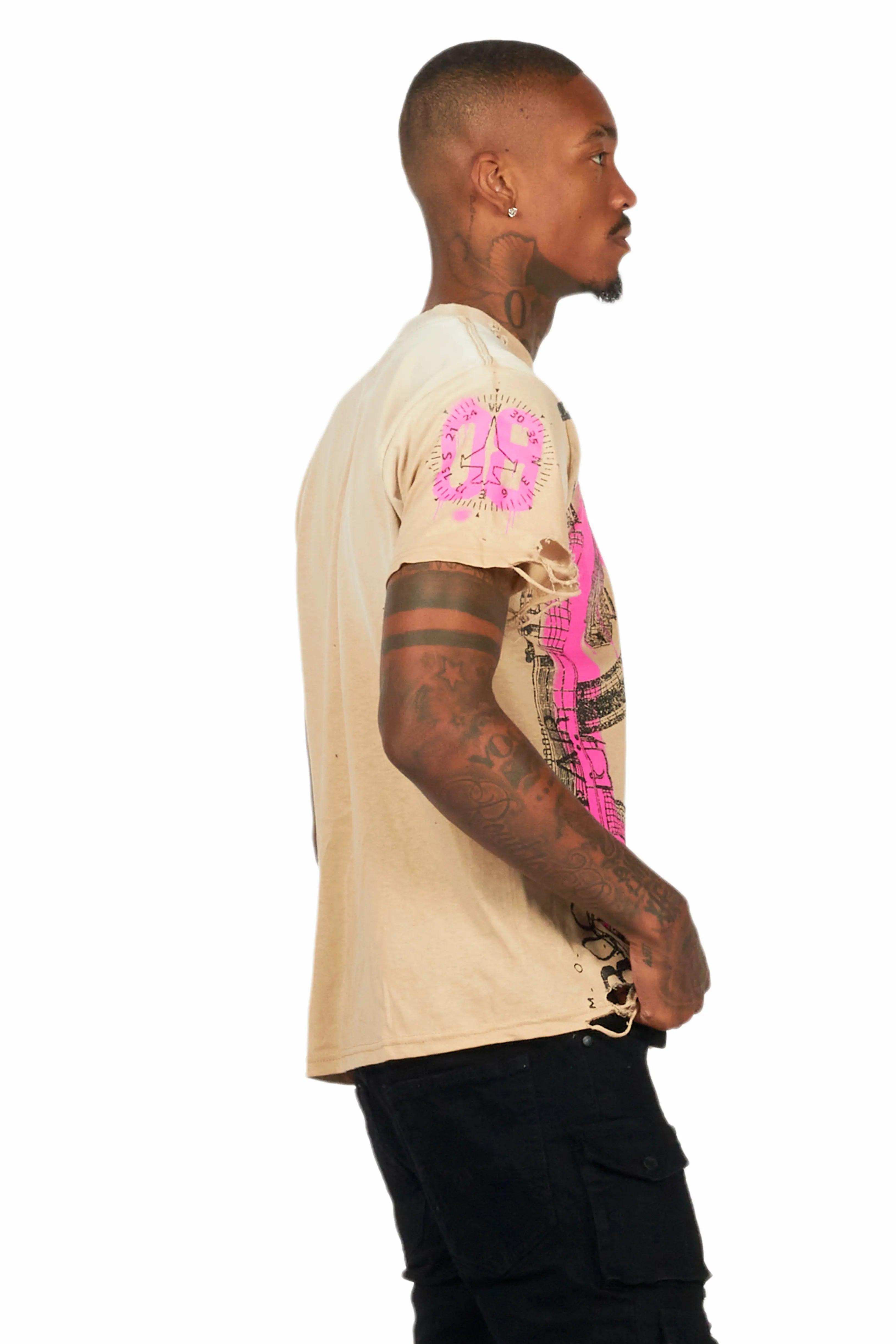 Nesta Beige Oversized Graphic T-Shirt Male Product Image