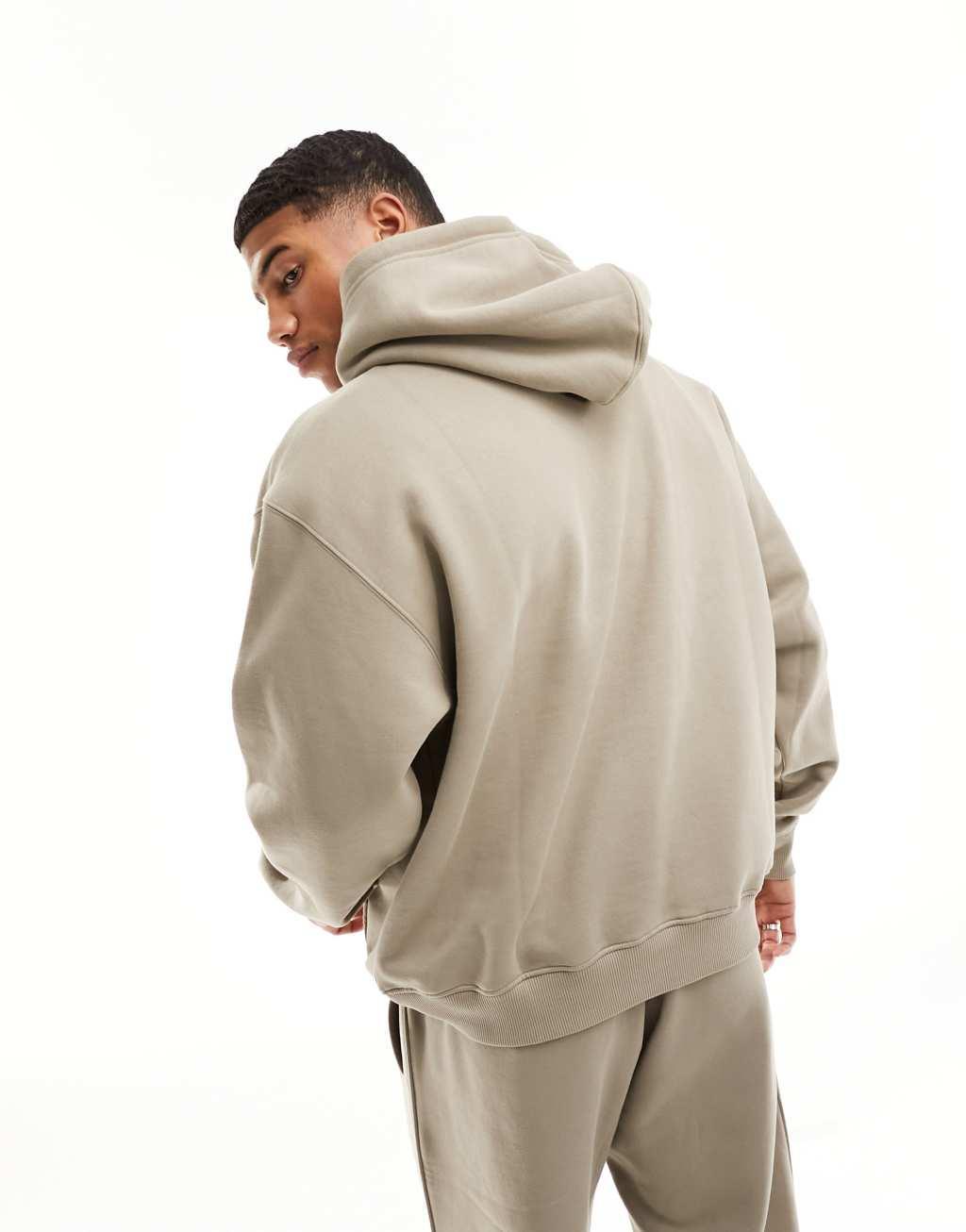 Weekday relaxed fit heavyweight jersey hoodie in beige mole - part of a set Product Image