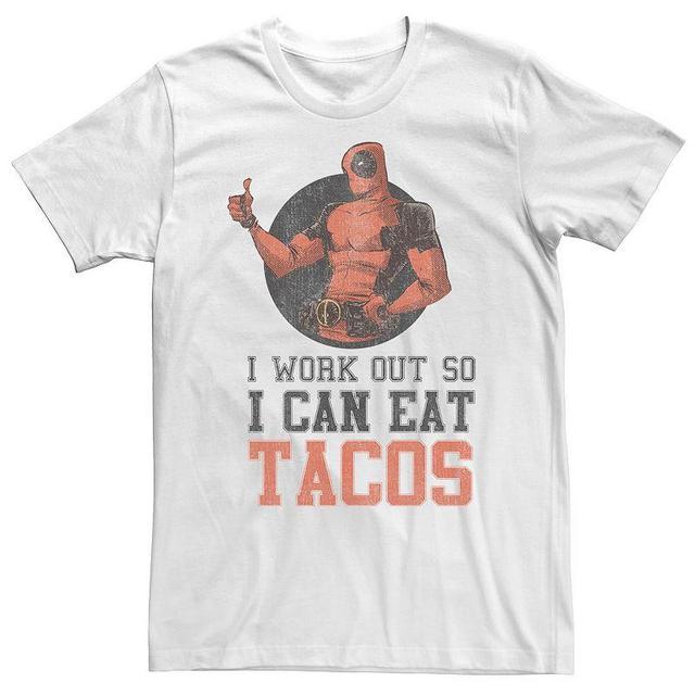 Big & Tall Marvel Deadpool I Work Out So I Can Eat Tacos Tee, Mens White Product Image