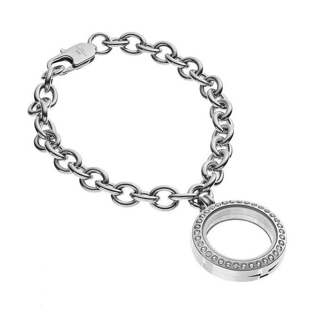 Blue La Rue Crystal Stainless Steel 1.25-in. Round Locket Bracelet, Womens Silver Product Image