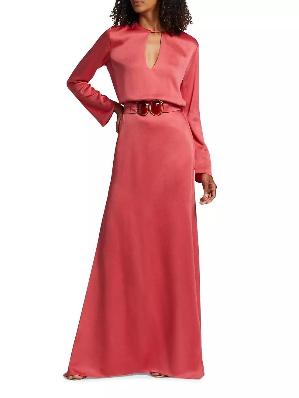 Ravenna Crystal-Embellished Belted Satin Maxi-Dress Product Image