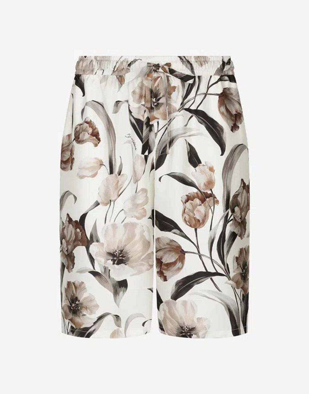 Floral-print Silk Jogging Shorts In Multicolor Product Image