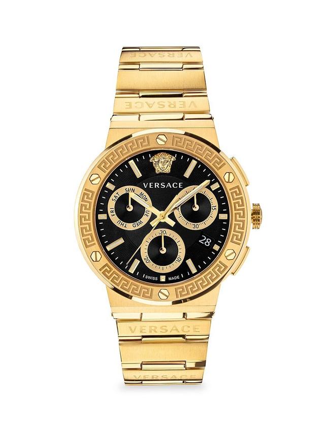 Mens Greca Logo Chrono IP Yellow Gold Chronograph Bracelet Watch Product Image