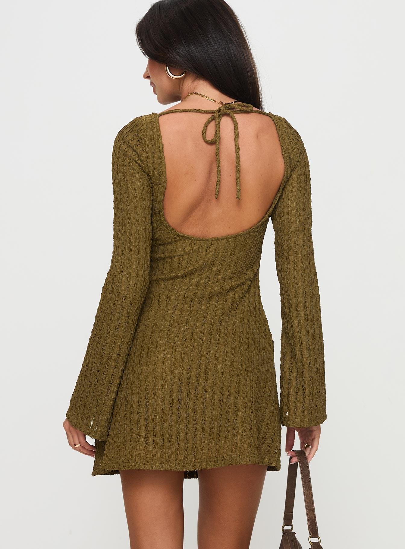 Lukea Long Sleeve Mini Dress Olive Ribbed Product Image