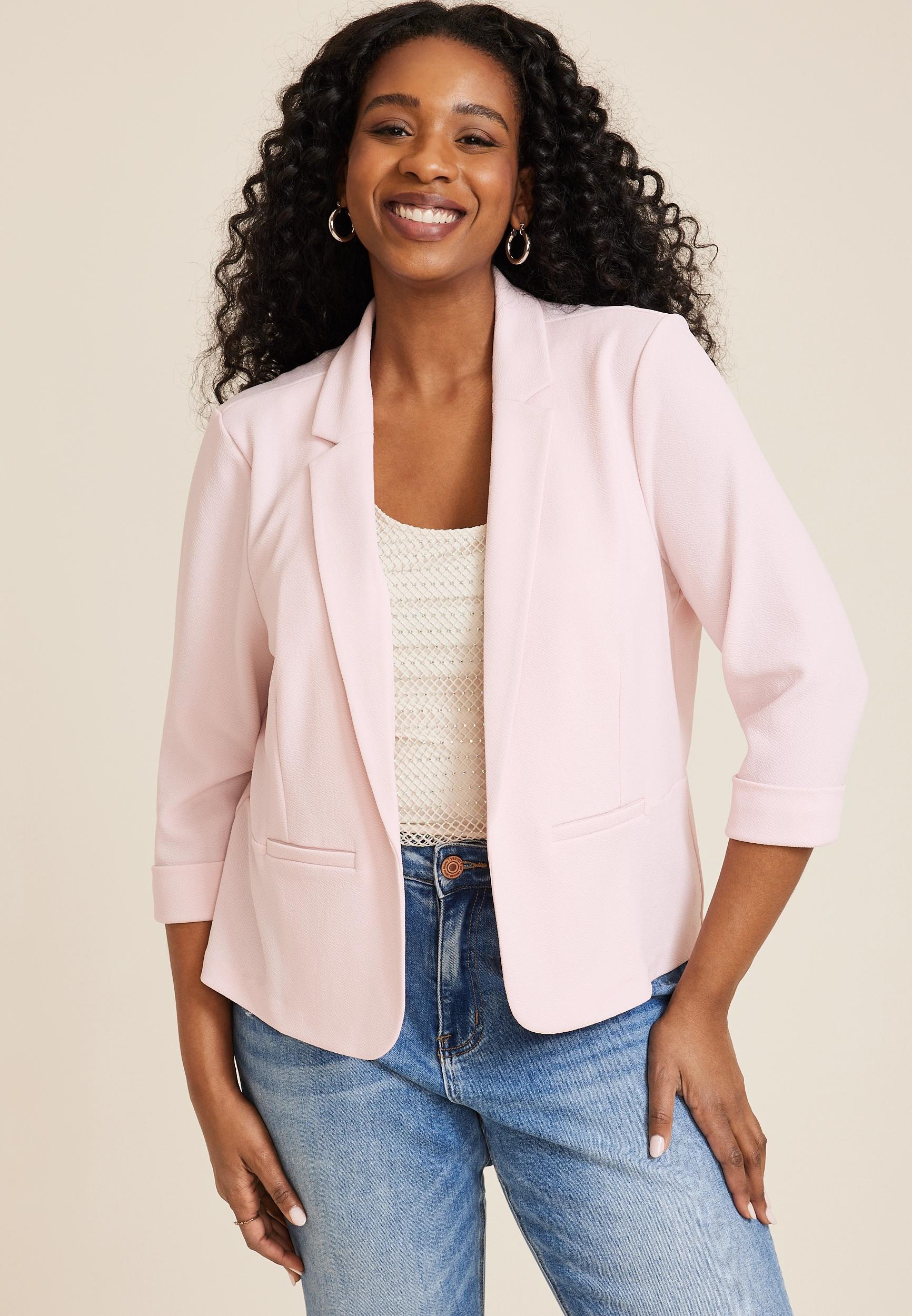 Maurices Plus Size Womens Blazer Cropped Versa Pink Size 2X Product Image