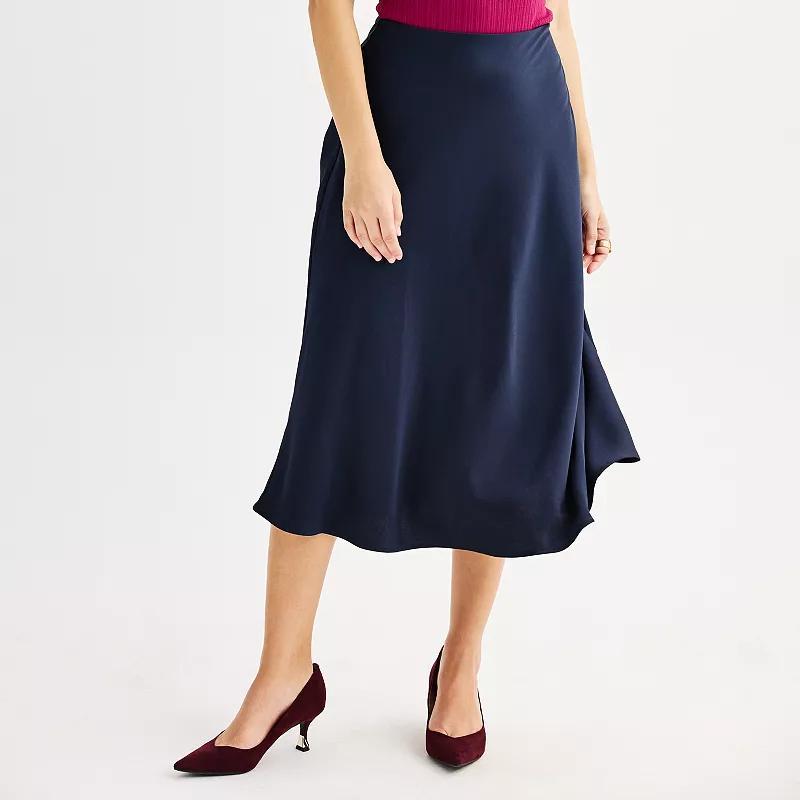 Womens Nine West Satin High Waisted Midi Skirt Product Image