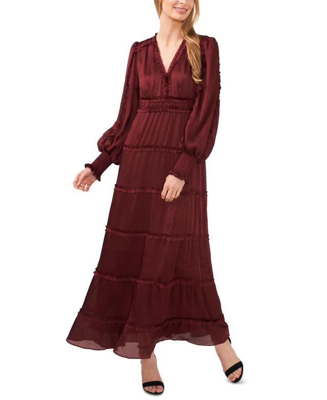 CeCe Womens Long Sleeve Plisse Ruffle Maxi Dress Product Image