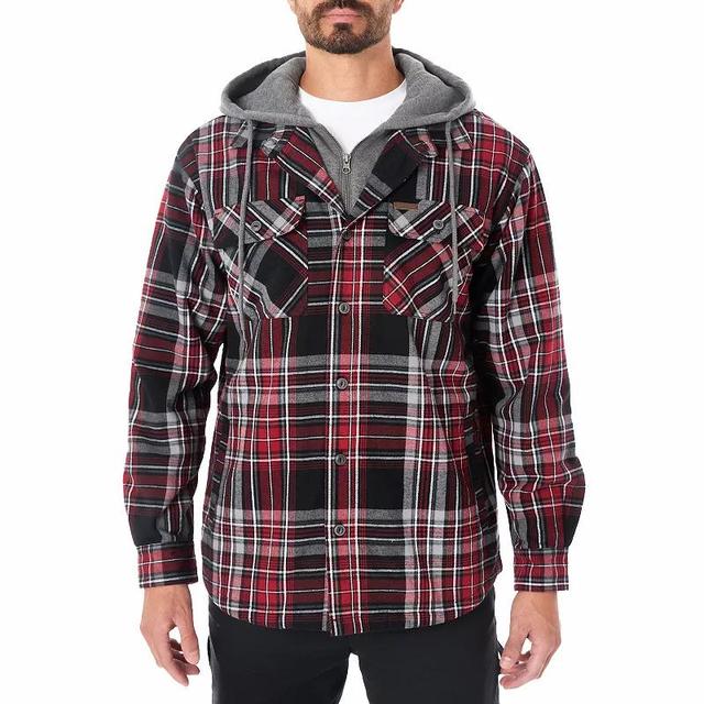 Mens Smiths Workwear Plaid Flannel Hooded Layered Shirt Jacket Product Image