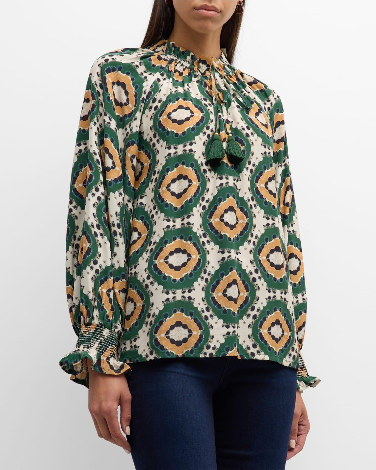 Womens Lianna Geometric Silk Peasant Top Product Image