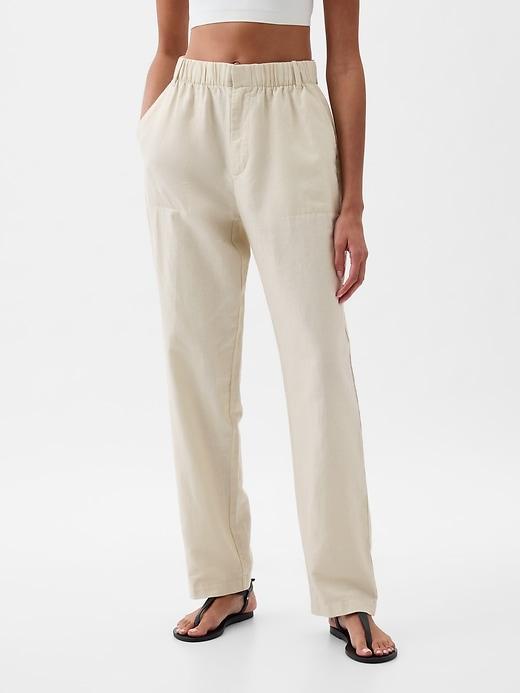 High Rise Linen-Cotton Pull-On Pants Product Image