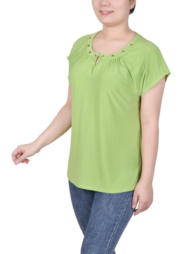 Short Extended-Sleeve Grommet Neck Knit Top - Petite Product Image