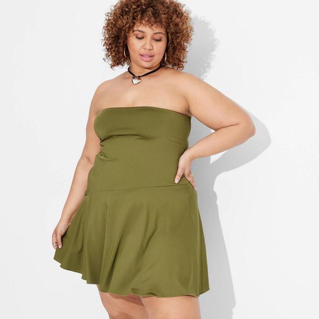 Womens Asymmetrical Tube Mini Dress - Wild Fable Olive 3X Product Image
