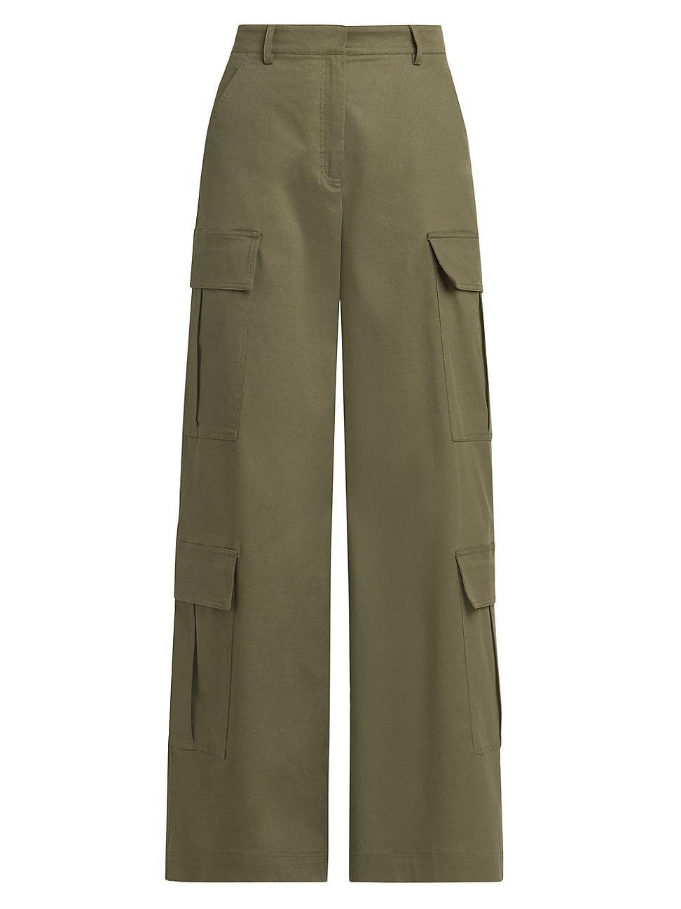 Womens Olive Stretch Wide-Leg Pants Product Image