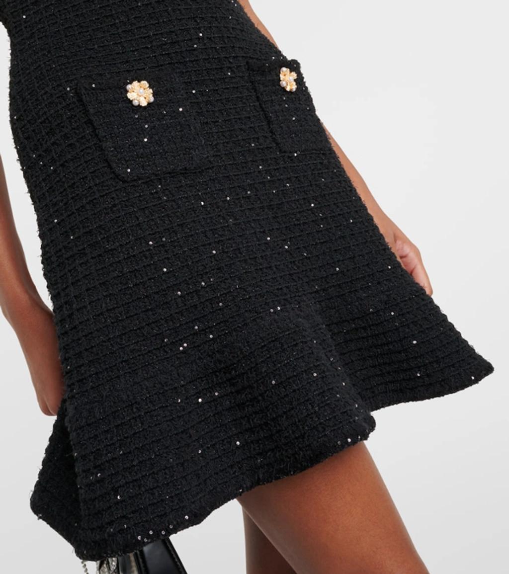 Womens Black Bow-embellished Contrast-trim Woven Mini Dress Product Image