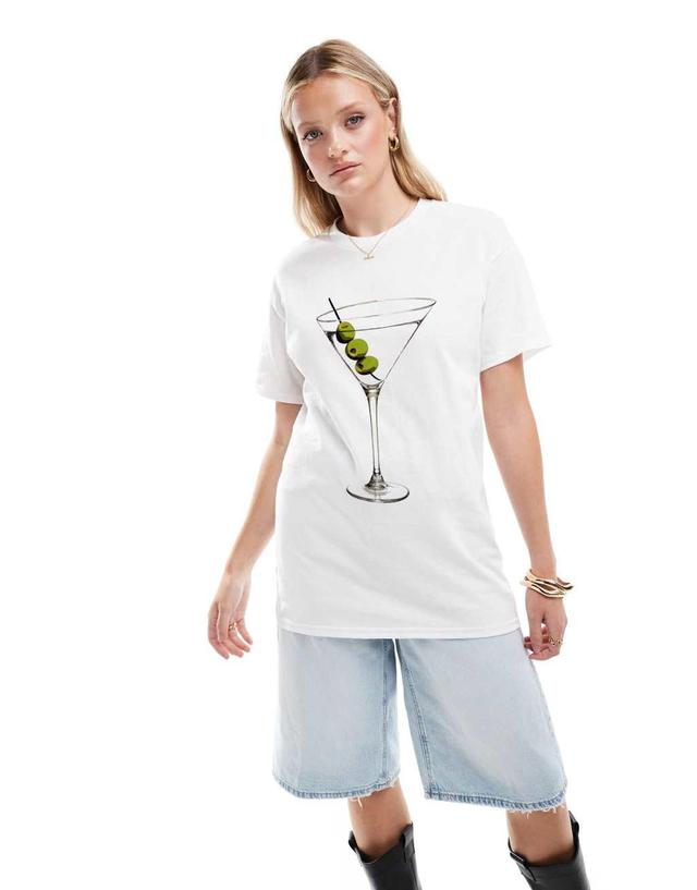 ASOS DESIGN oversized t-shirt with martini drink graphic in white Product Image