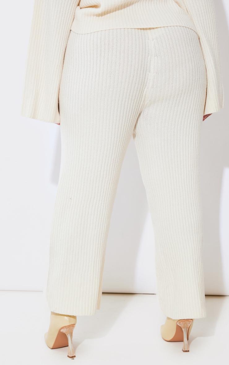 Plus Cream Knit Rib Wide Leg Pants Product Image