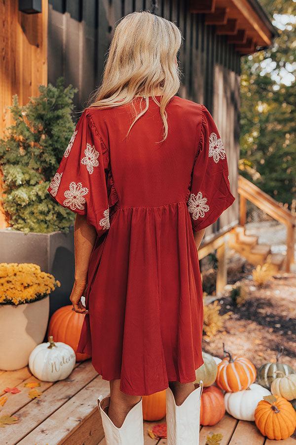 Tucson Sunsets Embroidered Mini Dress in Dark Scarlet Product Image