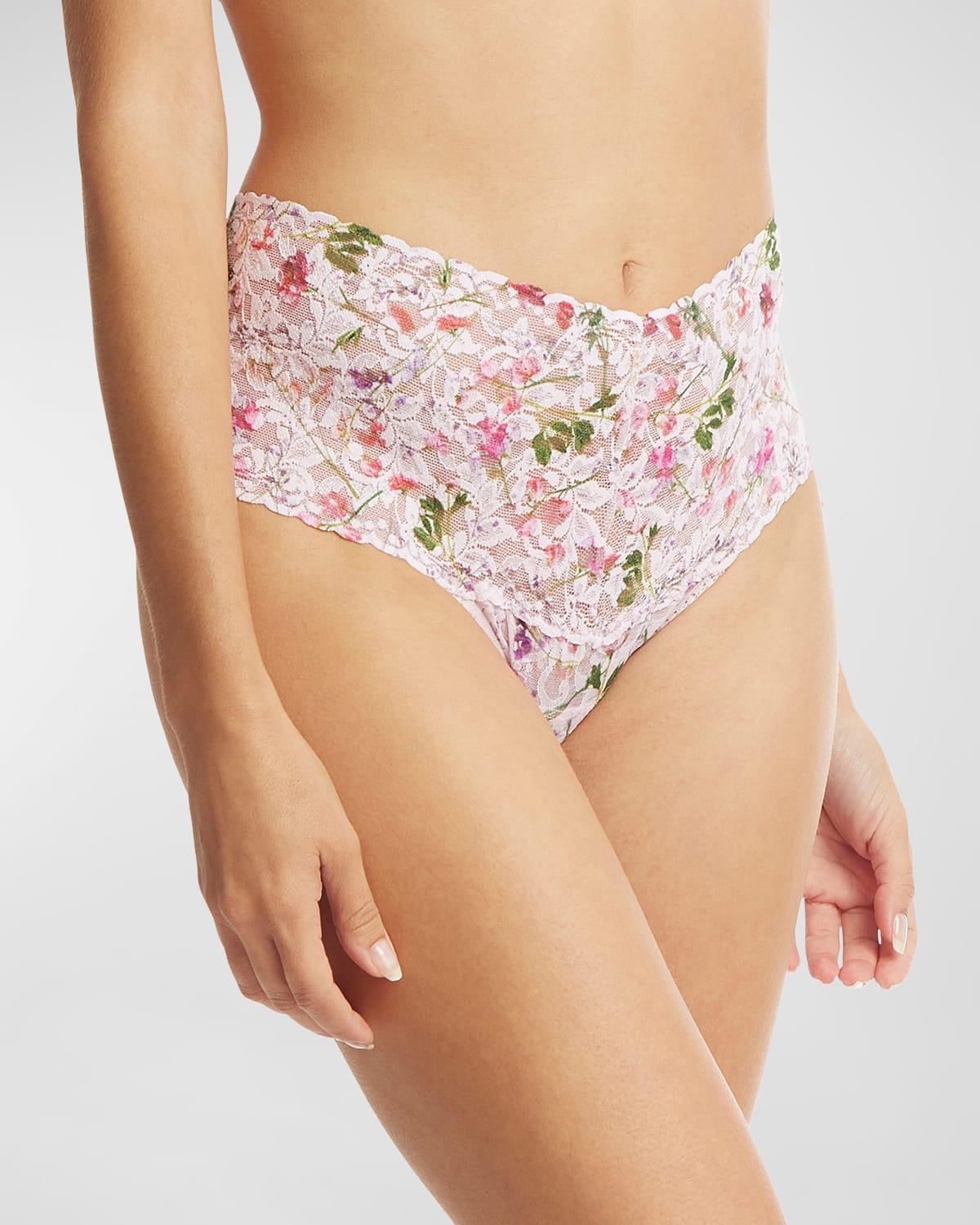 Floral-Print Lace Thong Product Image