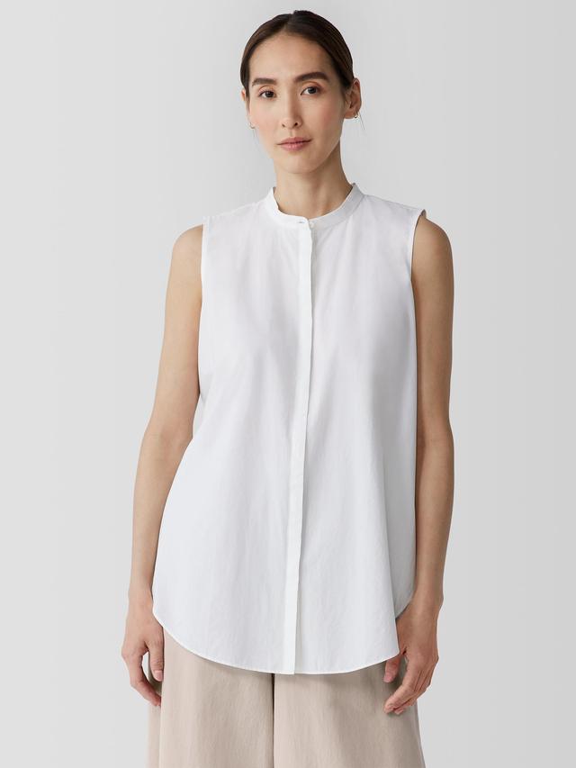 EILEEN FISHER Washed Organic Cotton Poplin Band Collar Shirtfemale Product Image