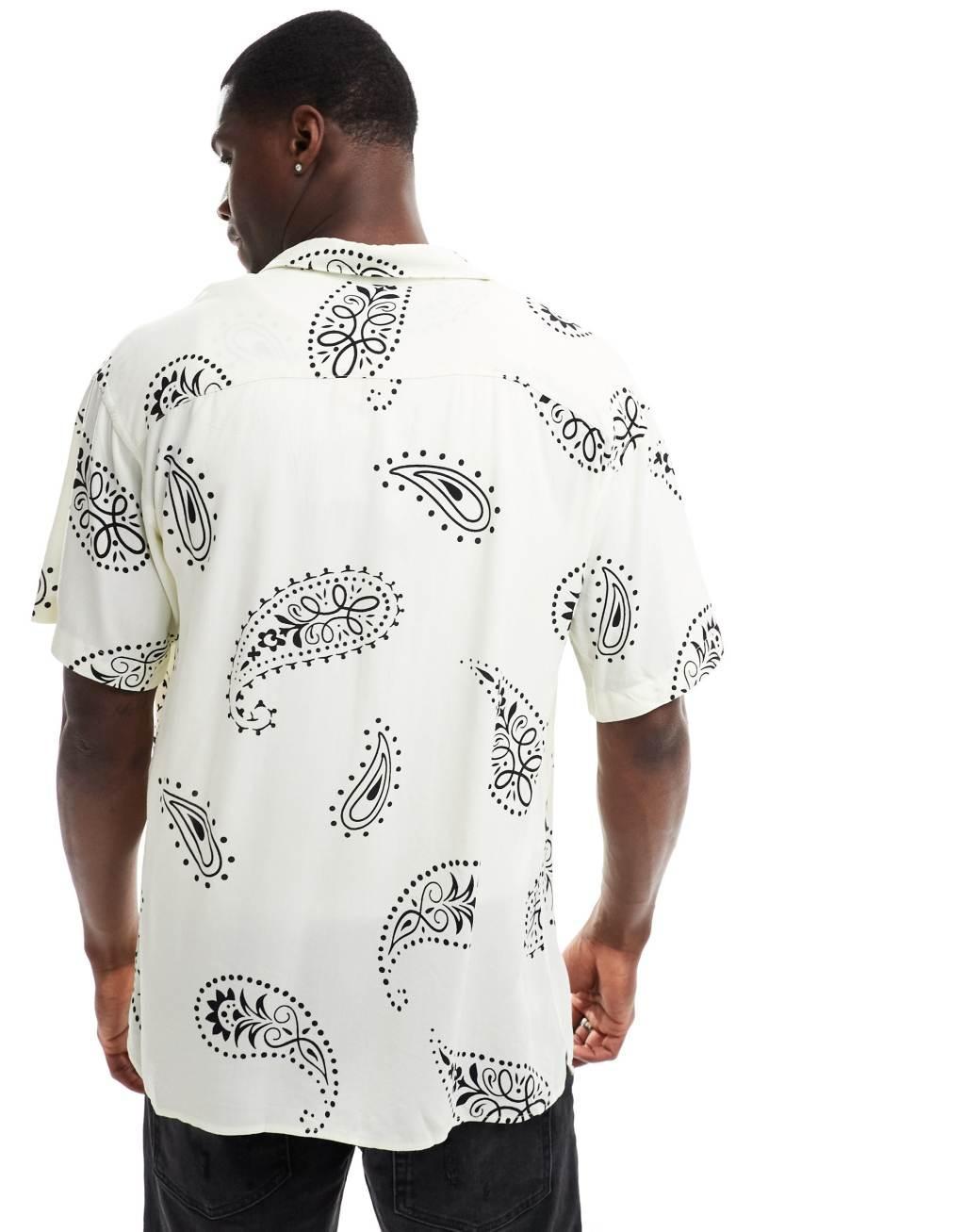 Jack & Jones revere collar shirt with paisley print in white Product Image