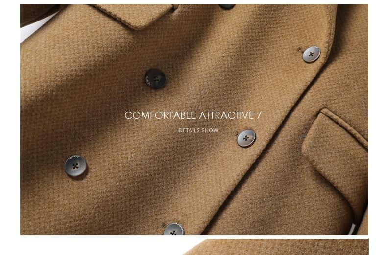 Lapel Collar Plain Double-Breasted Long Coat Product Image