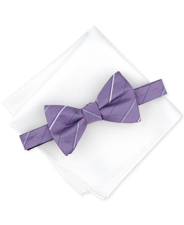 Alfani Mens Belwood Stripe Bow Tie & Solid Pocket Square Set, Created for Macys Product Image