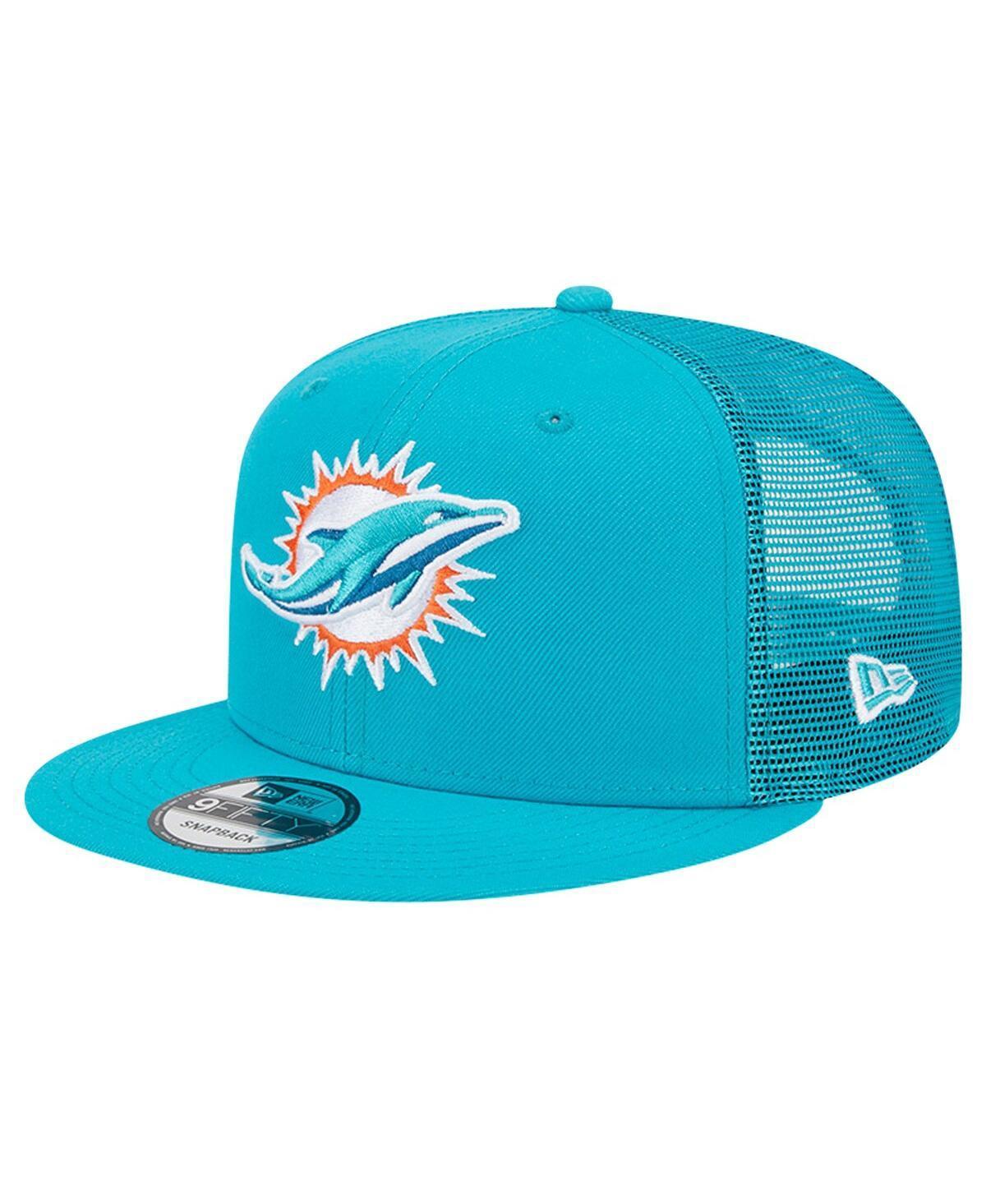 Mens New Era Aqua Miami Dolphins Main Trucker 9FIFTY Snapback Hat, Turq/Blue Product Image