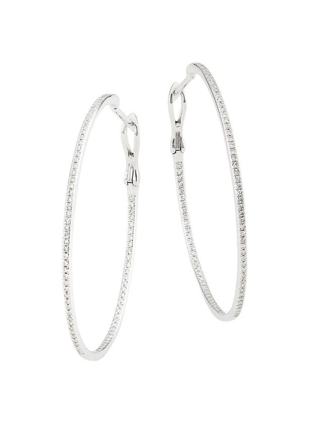 Womens 14K White Gold & 0.5 TCW Diamond Inside-Out Hoop Earrings Product Image