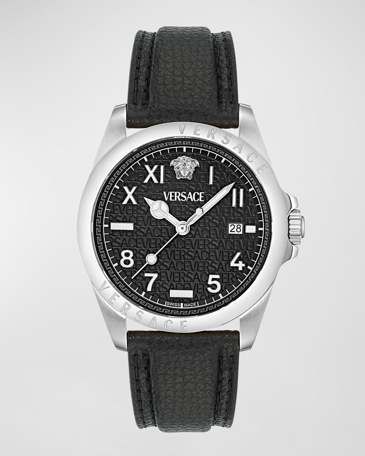 Versace Mens Anteo Analog Black Leather Strap Watch Product Image