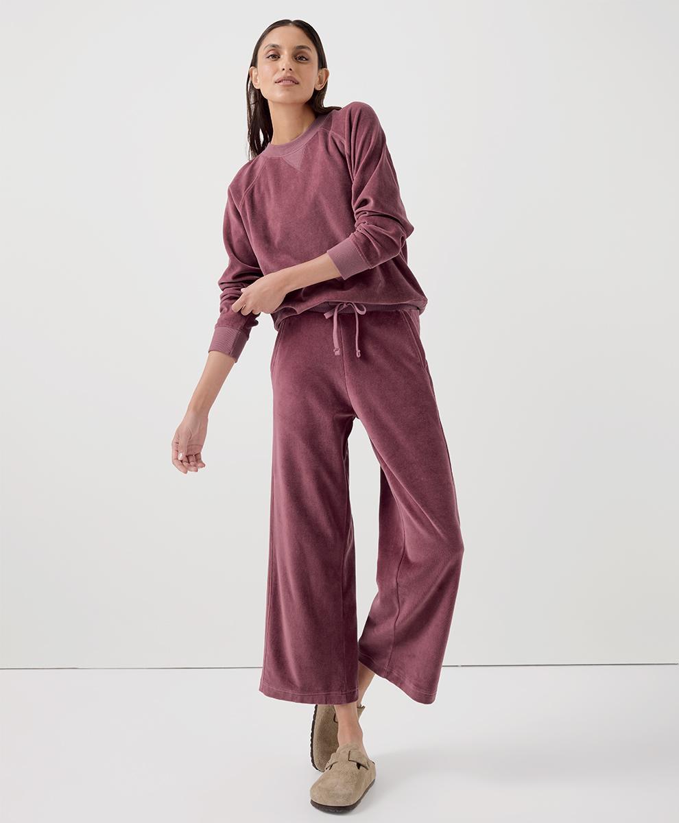 Womens Cotton Velour Wide Leg Crop Pant 2XL Product Image