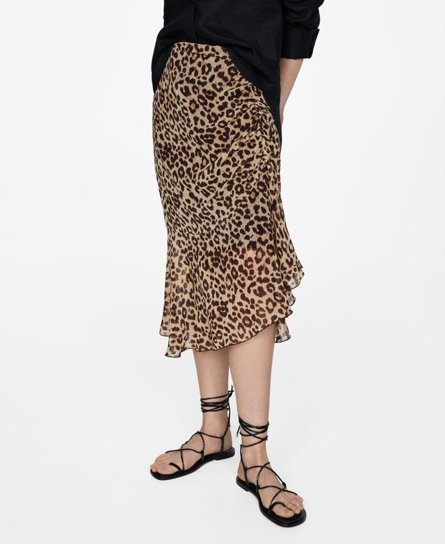 Mango Womens Leopard Gathered Skirt Product Image