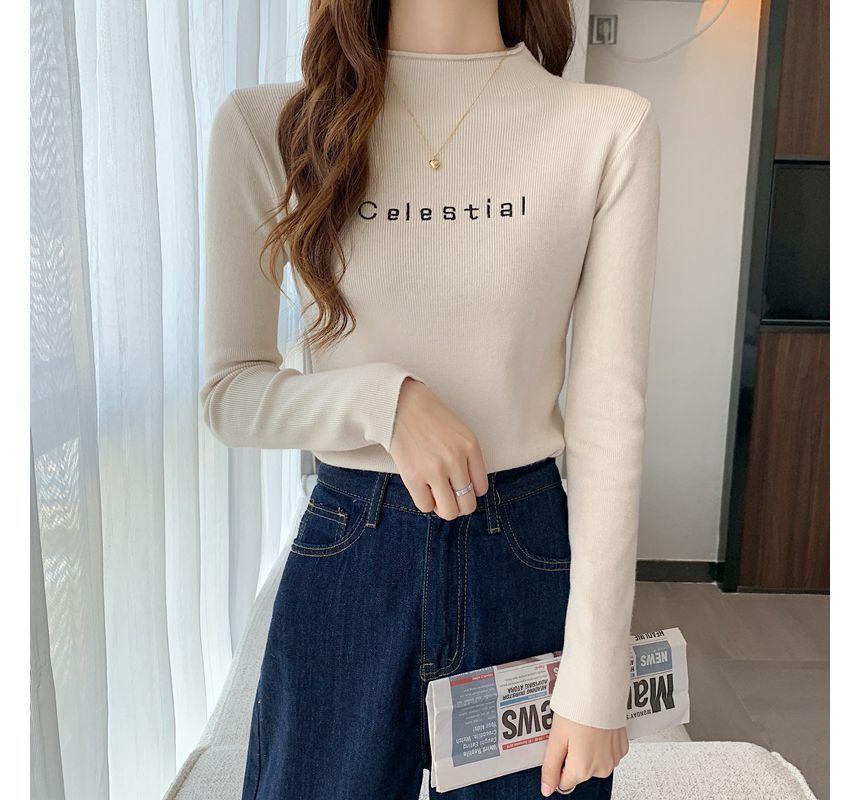 Lettering Long-Sleeve Knit Top Product Image