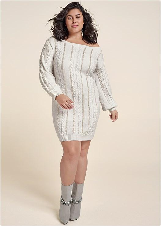 Rhinestone Embellished Sweater Dress Product Image